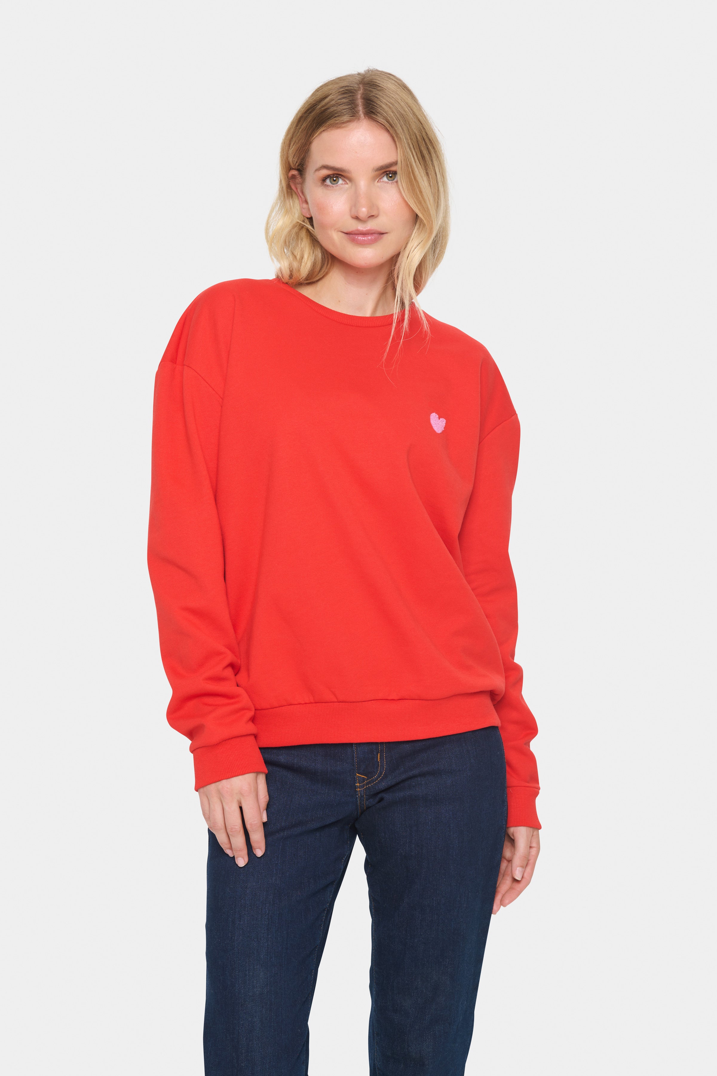 Saint Tropez Hannika Racing Red Heart Supersoft Fleece Lined Sweatshirt 30513631 Ruby 67 Boutique