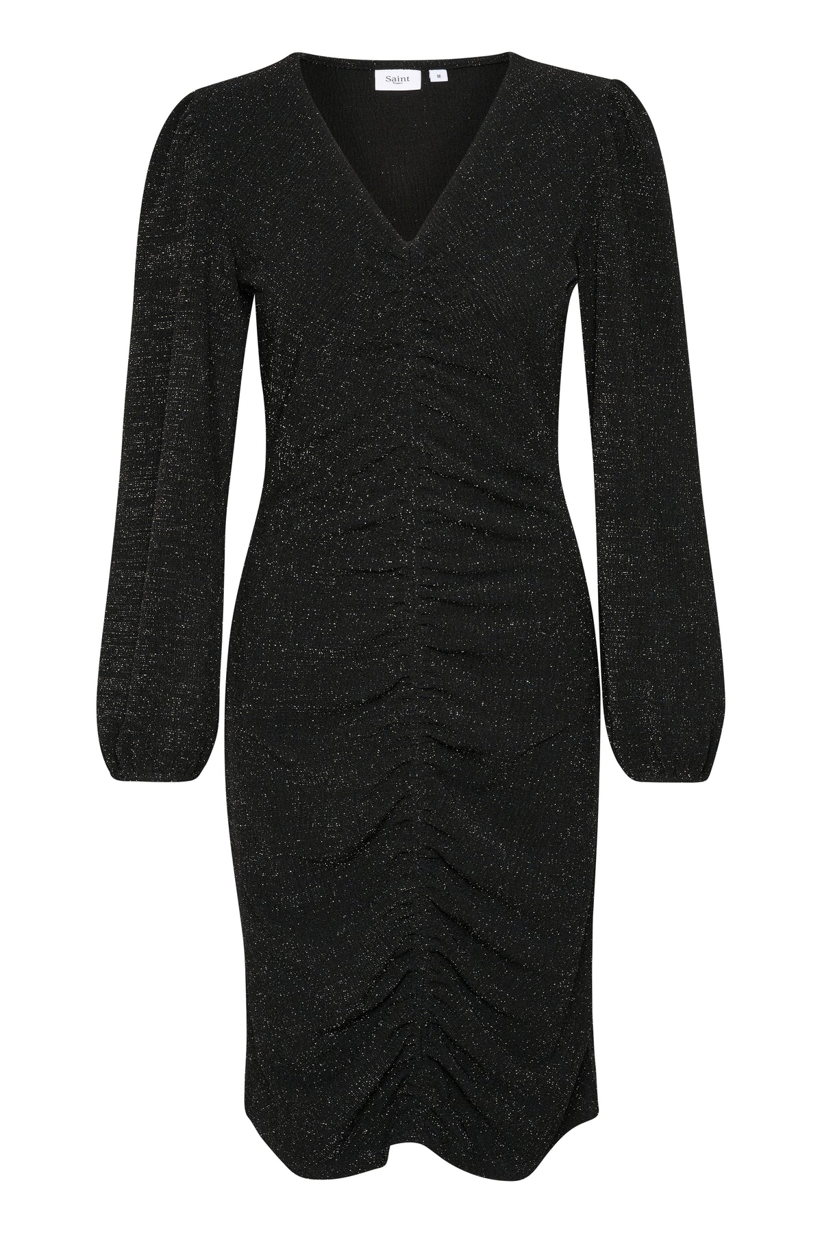 Saint Tropez Hela Black Glitter V-Neck Ruched Midi Dress