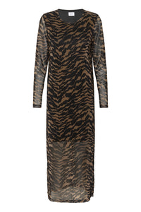 Saint Tropez Zulvir Black/Chocolate Abstract Printed Mesh Midi Dress, 30513971