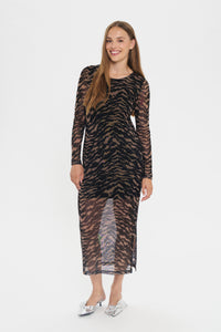 Saint Tropez Zulvir Black/Chocolate Abstract Printed Mesh Midi Dress, 30513971