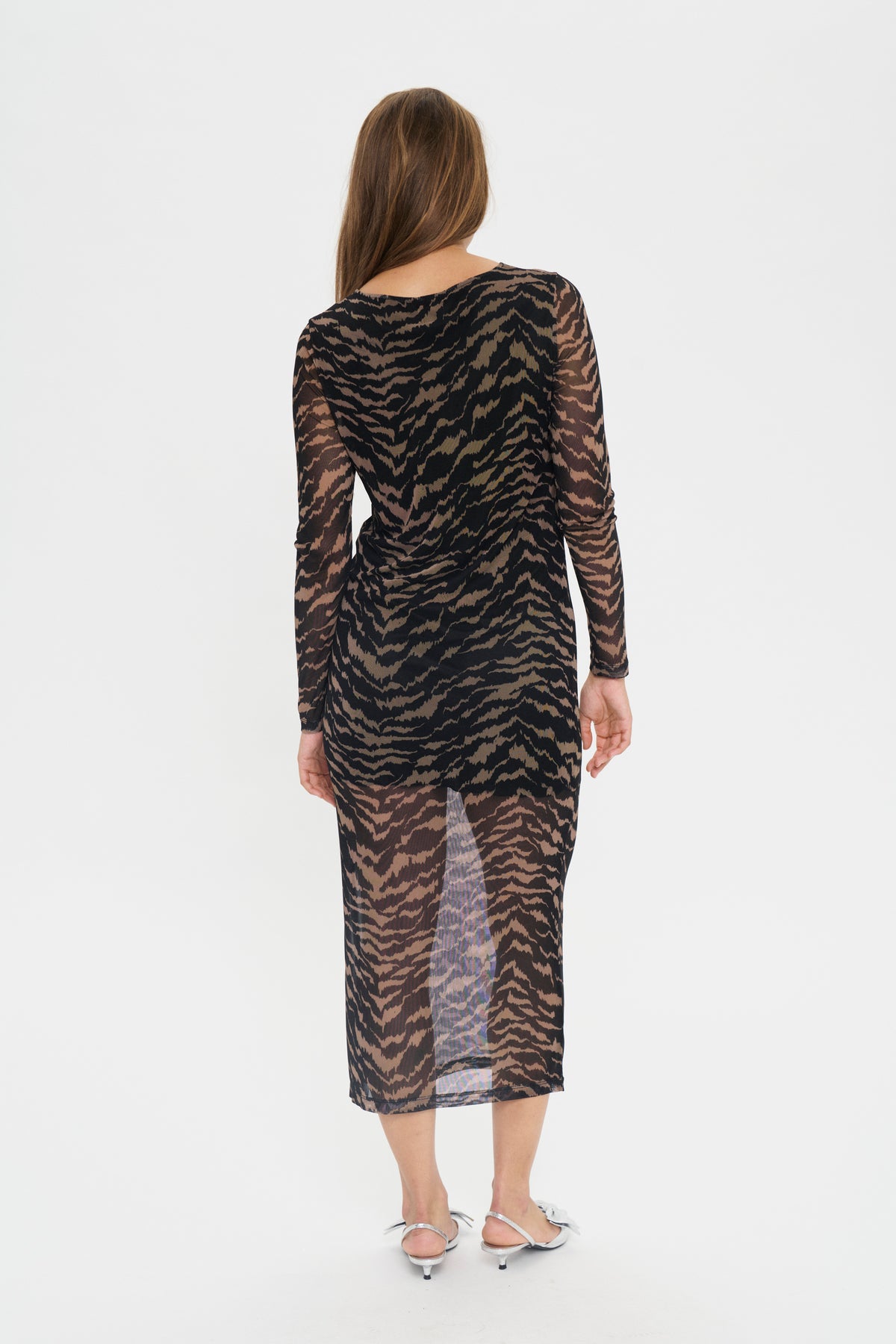 Saint Tropez Zulvir Black/Chocolate Abstract Printed Mesh Midi Dress, 30513971