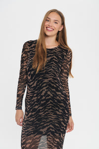 Saint Tropez Zulvir Black/Chocolate Abstract Printed Mesh Midi Dress, 30513971