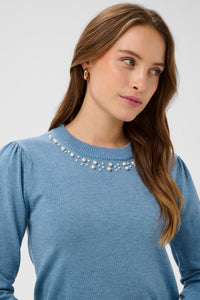 Saint Tropez Temma Blue Shadow Pearl Embellished Knit, 30514121