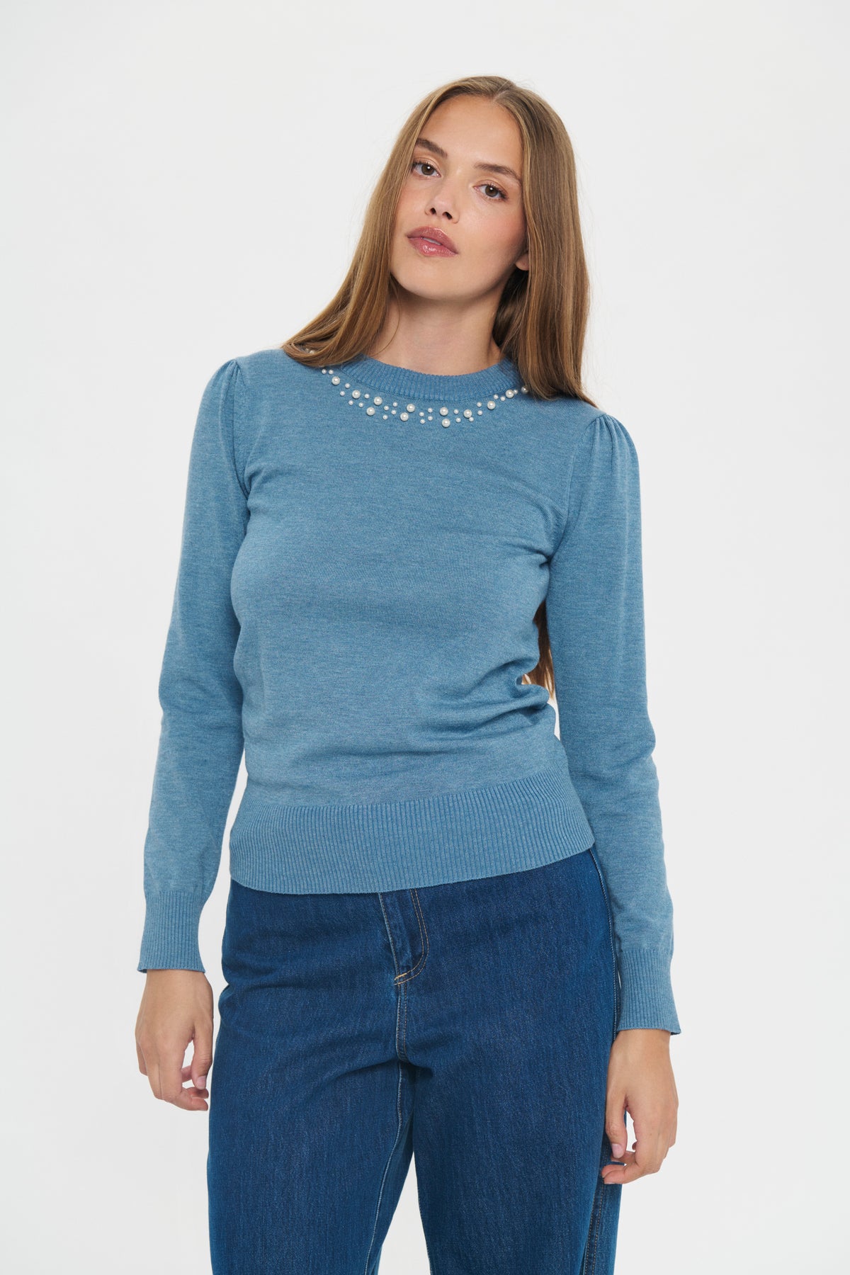Saint Tropez Temma Blue Shadow Pearl Embellished Knit, 30514121