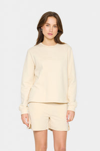 Saint Tropez Lyona Cream Embossed 'SMILE' Logo Fleece Lined Sweatshirt
