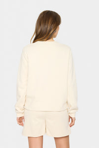 Saint Tropez Lyona Cream Embossed 'SMILE' Logo Fleece Lined Sweatshirt