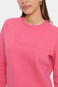 Saint Tropez Lyona Coral Pink Embossed 'SMILE' Logo Fleece Lined Sweatshirt