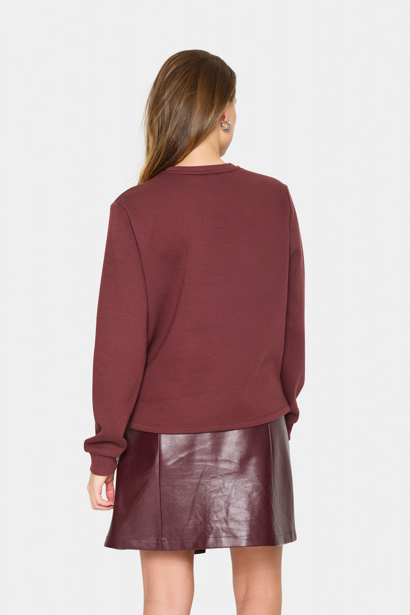 Saint Tropez Lyona Burgundy Embossed 'SMILE' Logo Fleece Lined Sweatshirt