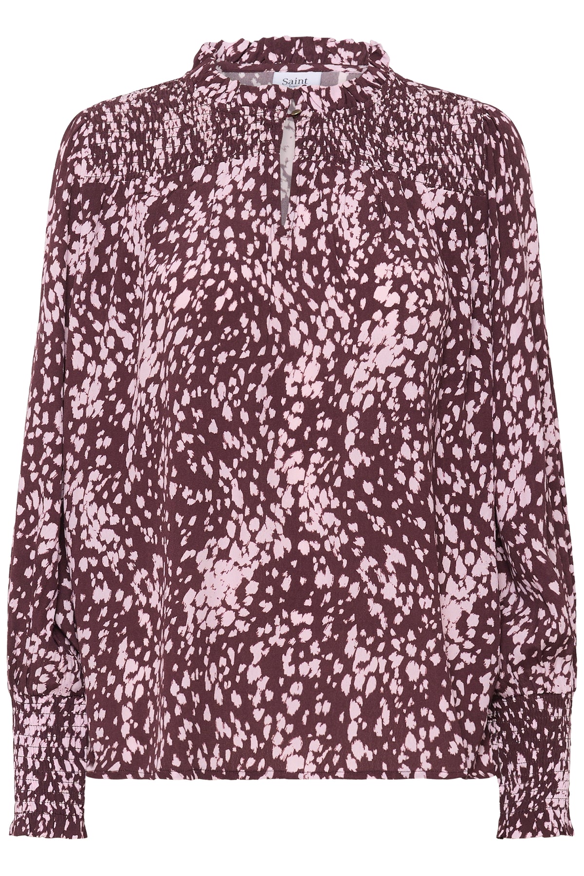 Saint Tropez Malika Fudge Burgundy Spot Animal Abstract Print Blouse, 30514405