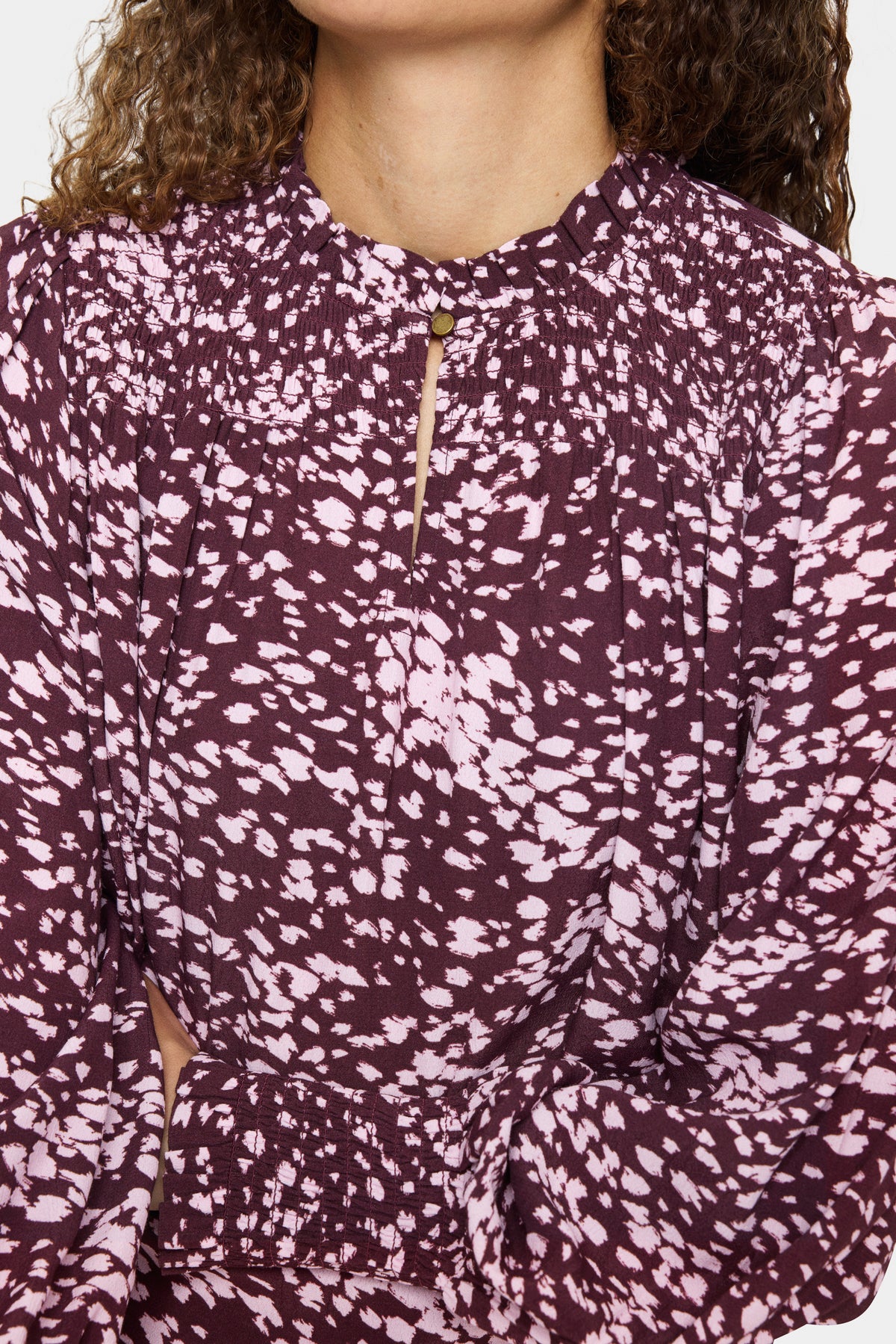 Saint Tropez Malika Fudge Burgundy Spot Animal Abstract Print Blouse, 30514405