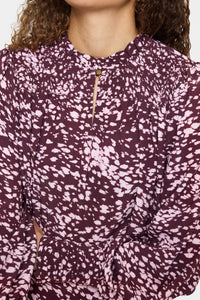 Saint Tropez Malika Fudge Burgundy Spot Animal Abstract Print Blouse, 30514405