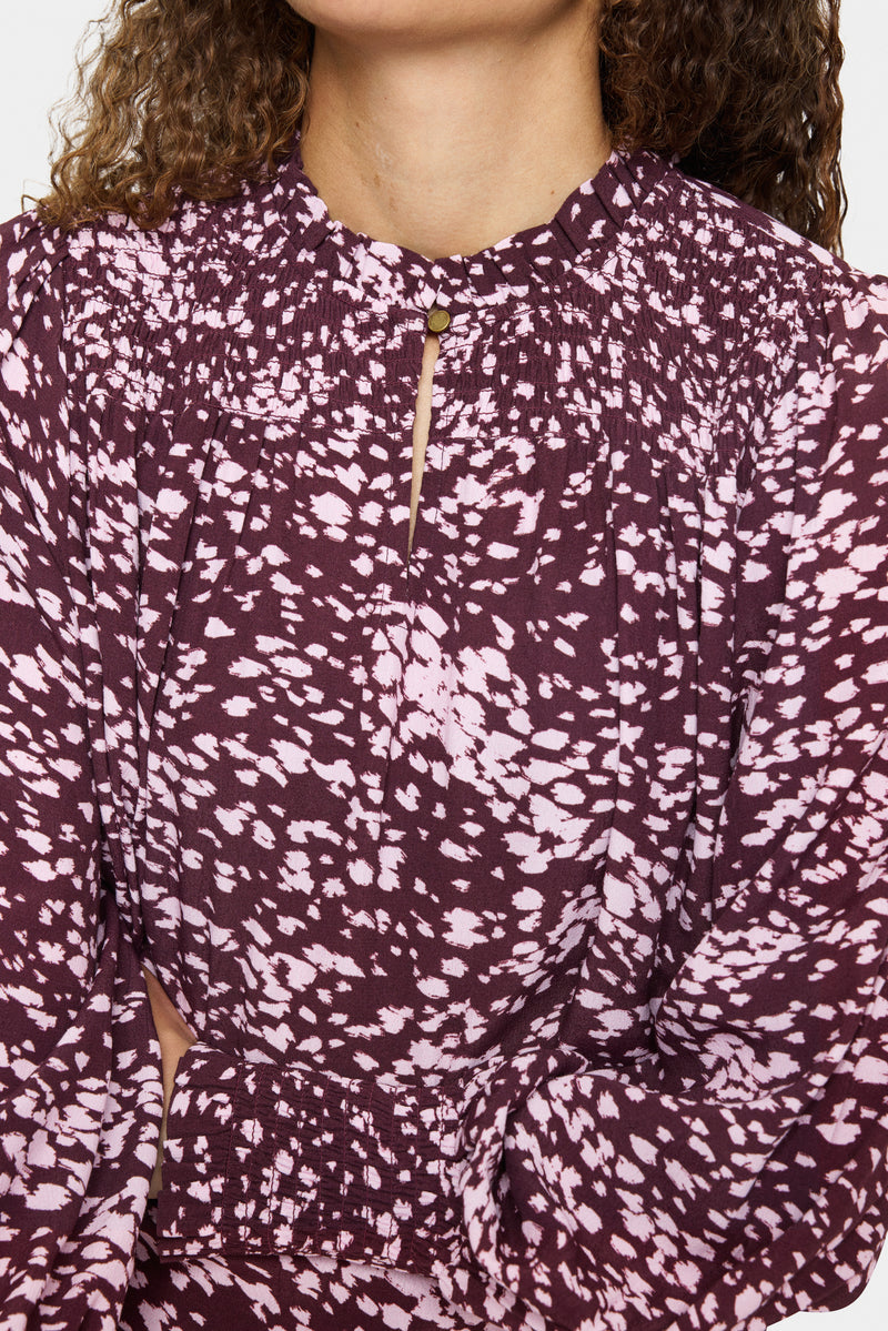 Saint Tropez Malika Fudge Burgundy Spot Animal Abstract Print Blouse, 30514405