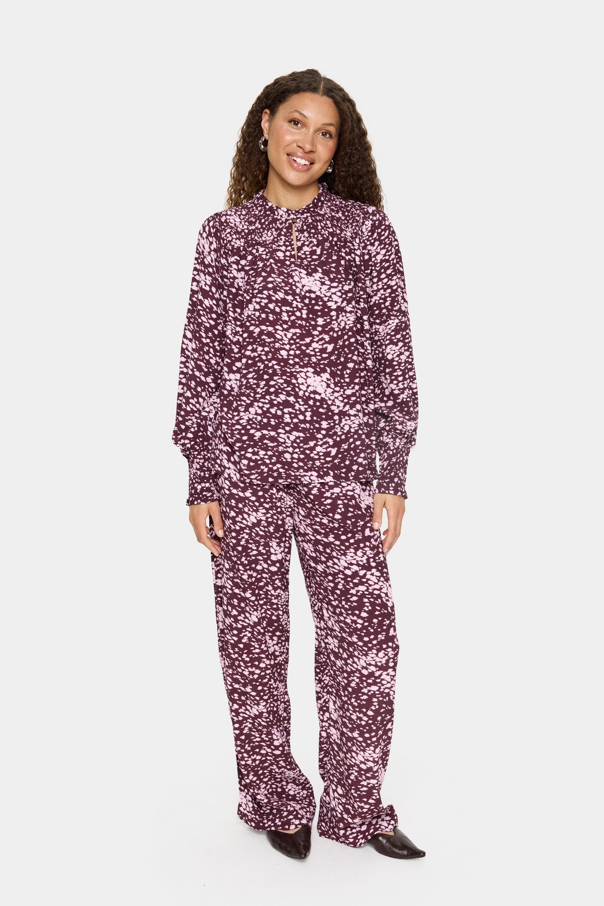 Saint Tropez Malika Fudge Burgundy Spot Animal Abstract Print Blouse, 30514405