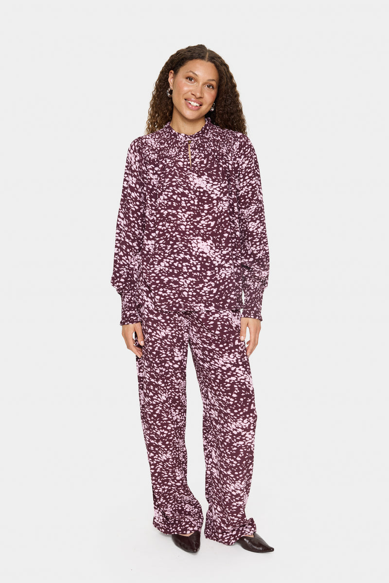 Saint Tropez Malika Fudge Burgundy Spot Animal Abstract Print Blouse, 30514405