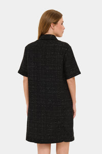 Saint Tropez Nigella Black Tweed Embellished Button A-Line Dress