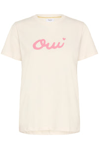 Saint Tropez OdineSz Ice White 'OUI' Baby Pink Logo T-Shirt, 30514810