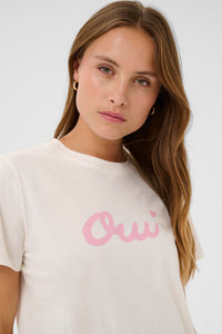 Saint Tropez OdineSz Ice White 'OUI' Baby Pink Logo T-Shirt, 30514810