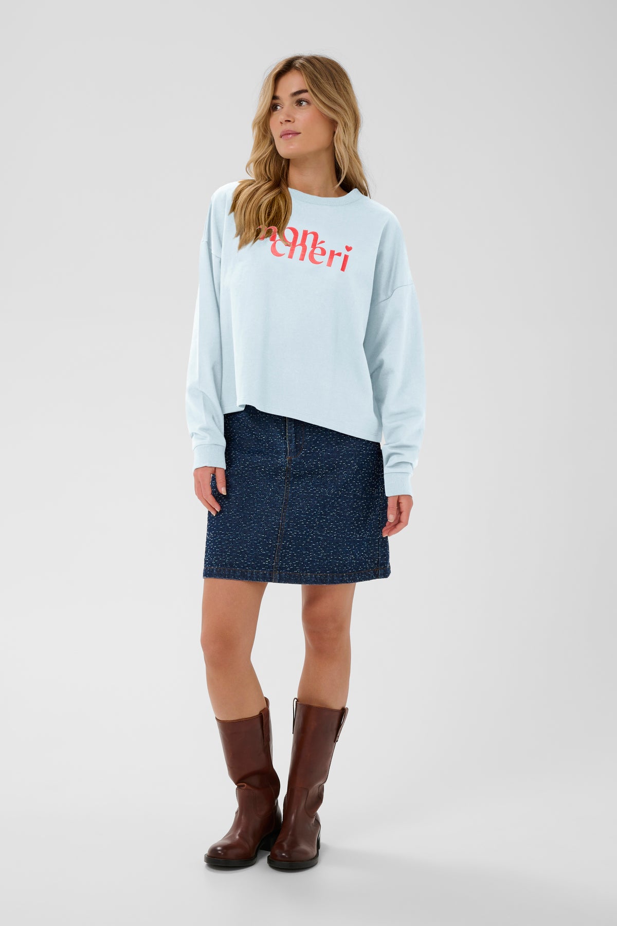 Saint Tropez Pegrina Baby Blue 'Mon Cheri' Fleece Lined Sweatshirt, 30514914