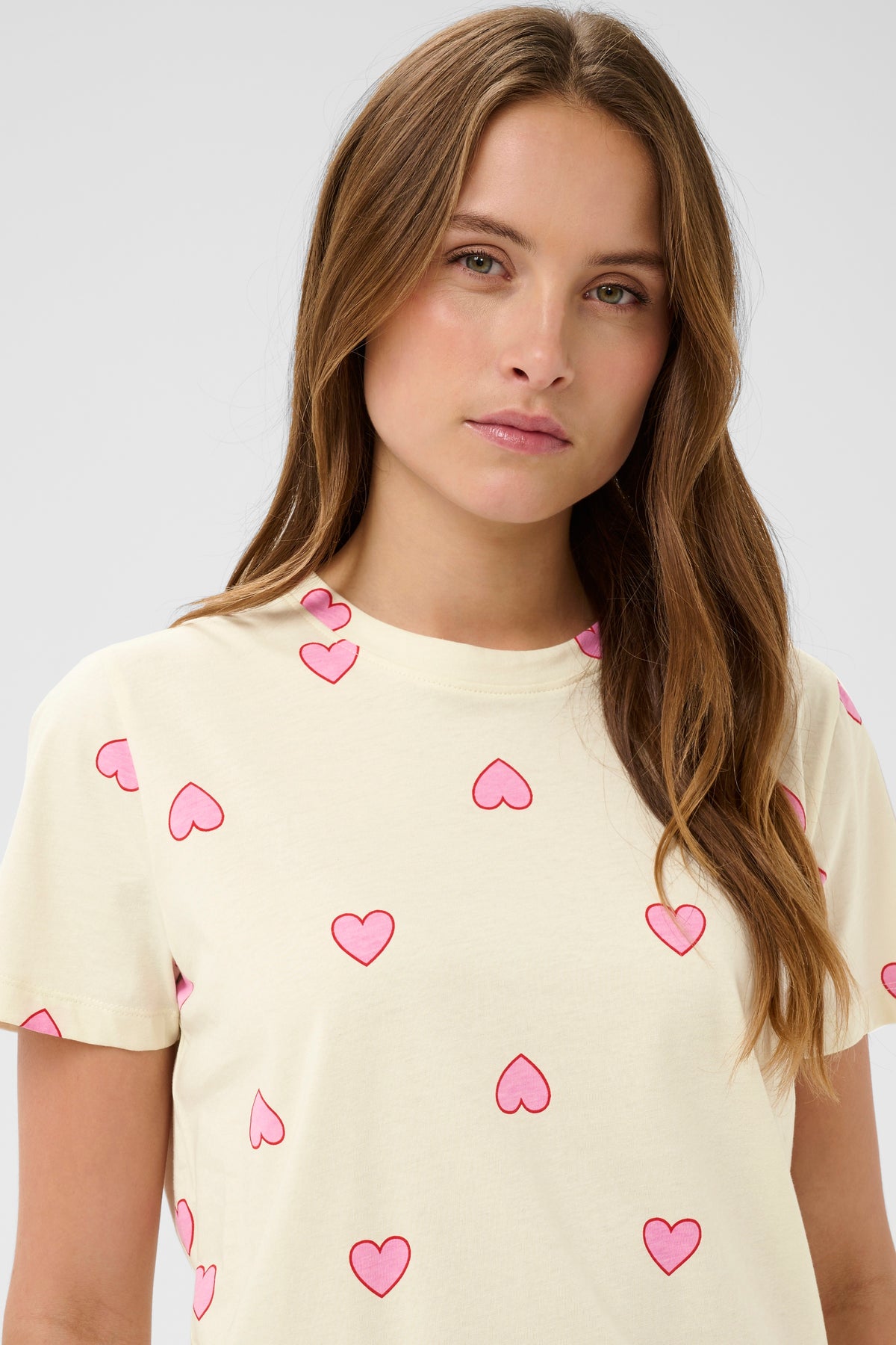 Saint Tropez Pixilina Cream Bonbon Pink Heart Print T-Shirt, 30514919