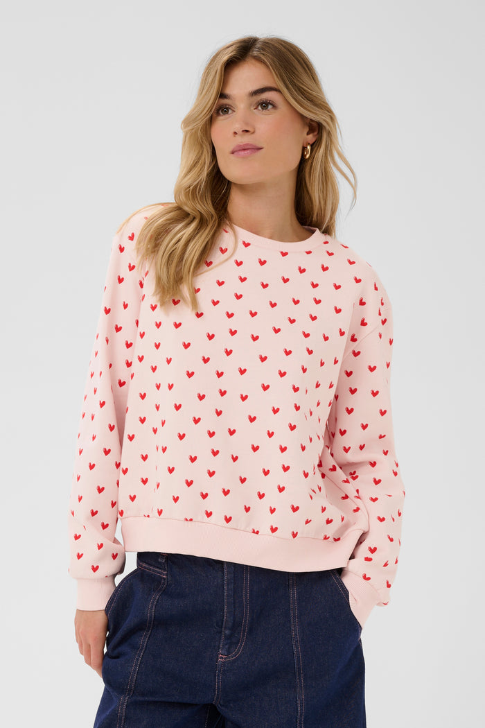 Saint Tropez Pamma Pink/Red Heart Print Fleece Lined Sweatshirt, 30514963
