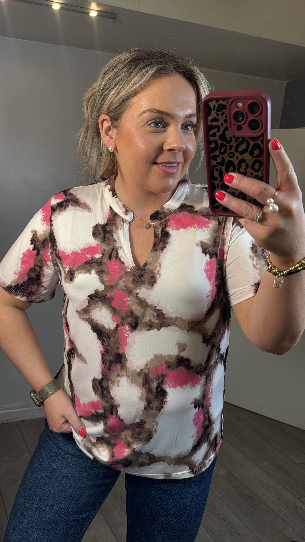 Fransa FrSeen Marble Honeysuckle Pink Printed V-Neck T-Shirt, 20617629