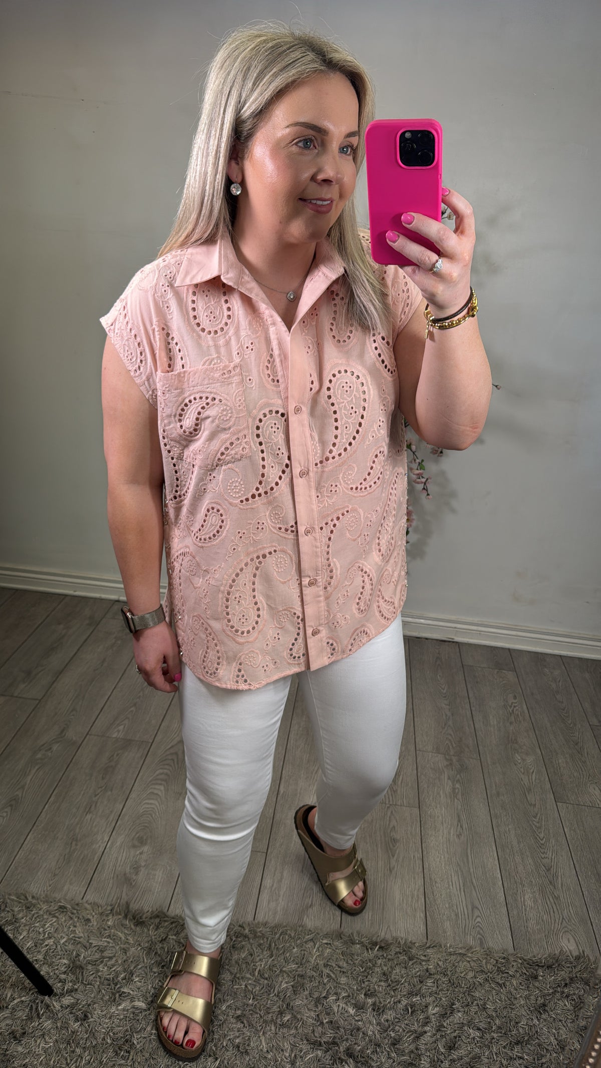 Access Fashion Powder Pink Oversized Broderie Shirt with Embellishment