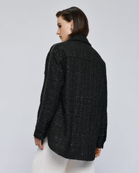 Access Fashion Black Boucle Tweed Long Shacket with Embellishment