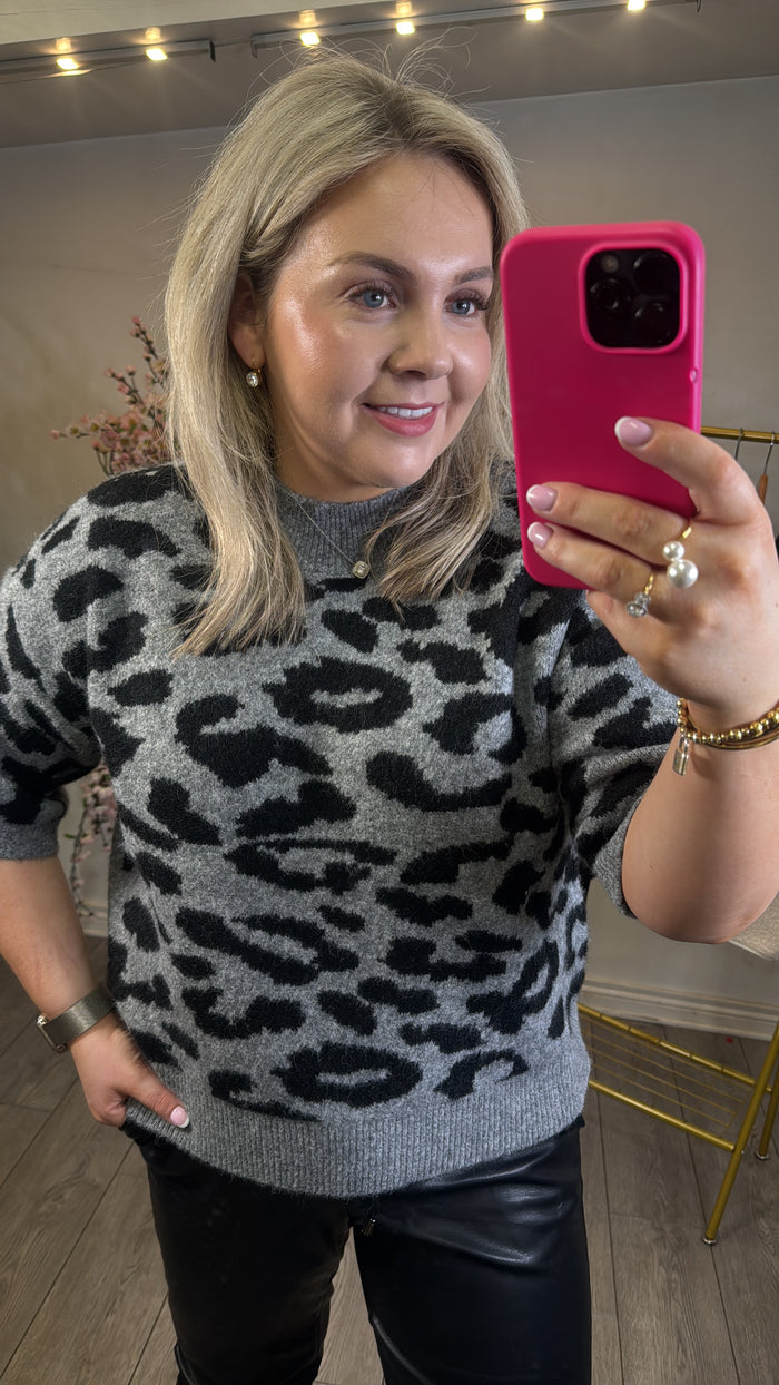 Kaffe KaSandra Grey Melange Leopard Supersoft Knit Jumper