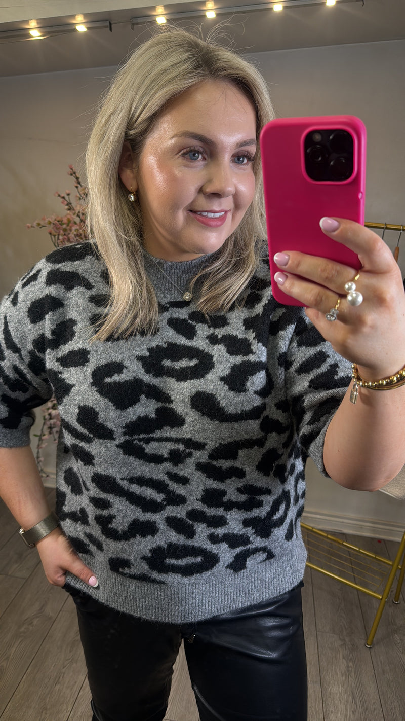 Kaffe KaSandra Grey Melange Leopard Supersoft Knit Jumper