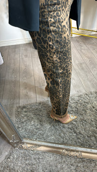 Toxik Highwaisted Wide Leg Beige Leopard Jeans, H2470