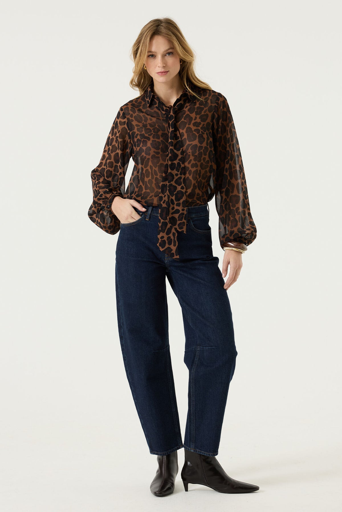 Garcia Hazel Bloom Leopard Tie Neck Shirt