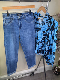 BACK IN STOCK - Toxik Highwaisted Boyfriend Medium Blue Denim Cropped Jeans