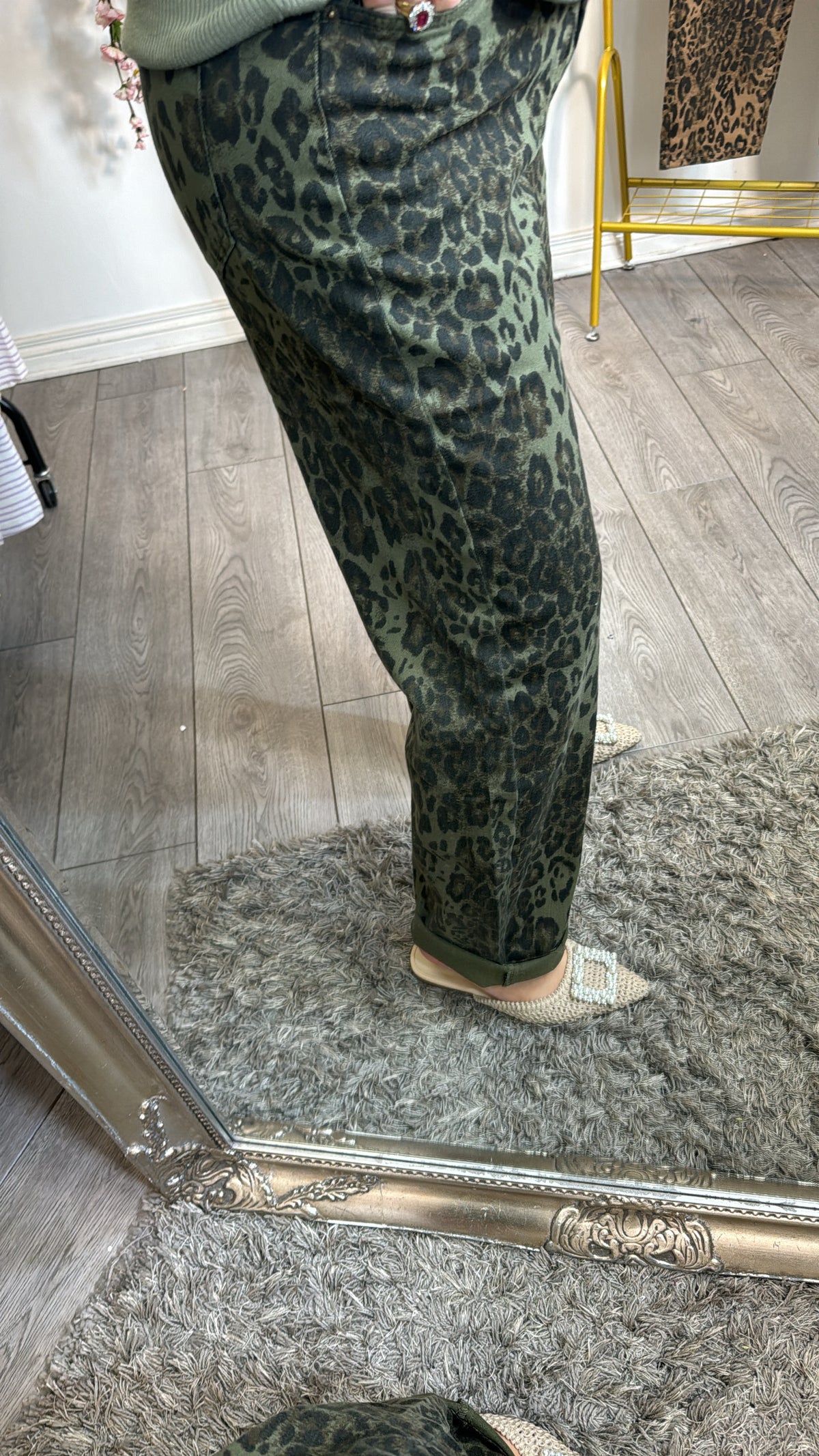 Toxik Highwaisted Wide Leg Khaki Leopard Jeans, H2470