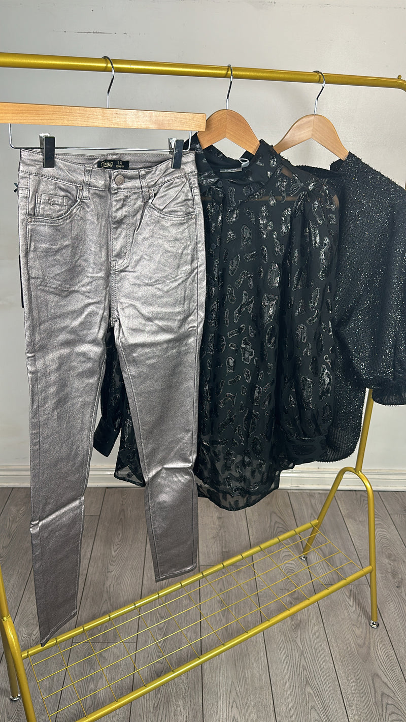 Toxik Highwaisted Bum Lift Matte Coated Metallic Jeans