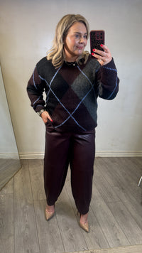 Kaffe Kaarense Fudge Burgundy Barrel Leg Faux Leather Joggers