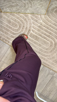 B.Young ByPusti Fudge Burgundy Modal Wide Leg Joggers with Piping Trim, 20819667