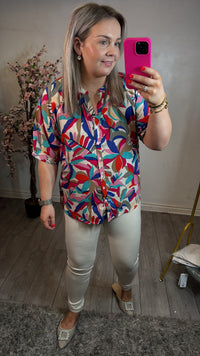 Garcia Dazzling Blue V-Neck Printed Blouse