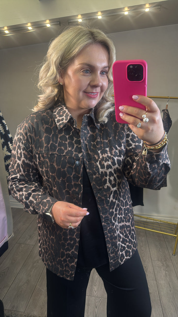 B.Young ByKenna Leopard Print Oversized Shirt Jacket, 20817017
