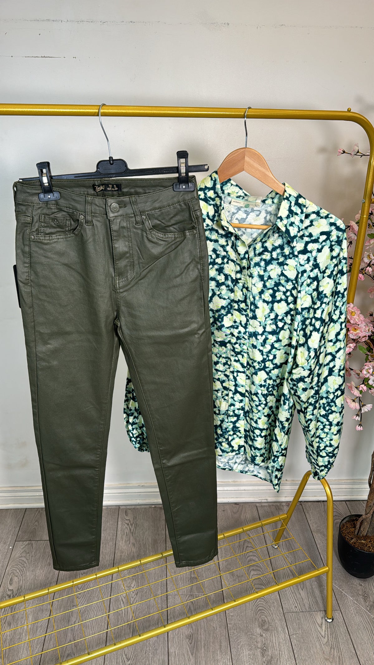 Toxik Khaki Green Highwaisted Bum Lift Matte Coated Jeans
