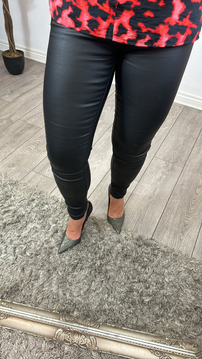 Toxik Ella Black Highwaisted Bum Lift Matte Coated Fleece Lined Jeans