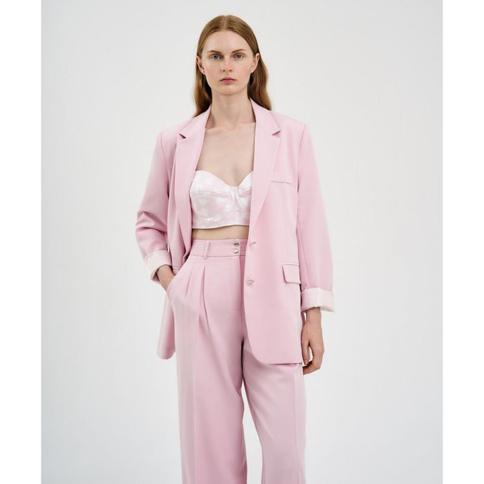 Access Fashion Baby Pink Single Breasted Crepe Blazer with Pockets, 43-1052