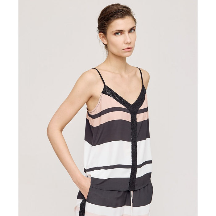 Access Fashion Black Colourblock Stripe Sequin Cami Top, 43-2013