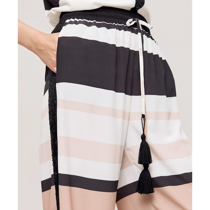 Access Fashion Black Colourblock Stripe Sequin Wide Leg Trousers, 43-5006