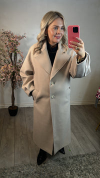 Access Fashion Beige Oversized Long Coat with Sleeve Detailing, 44-9013