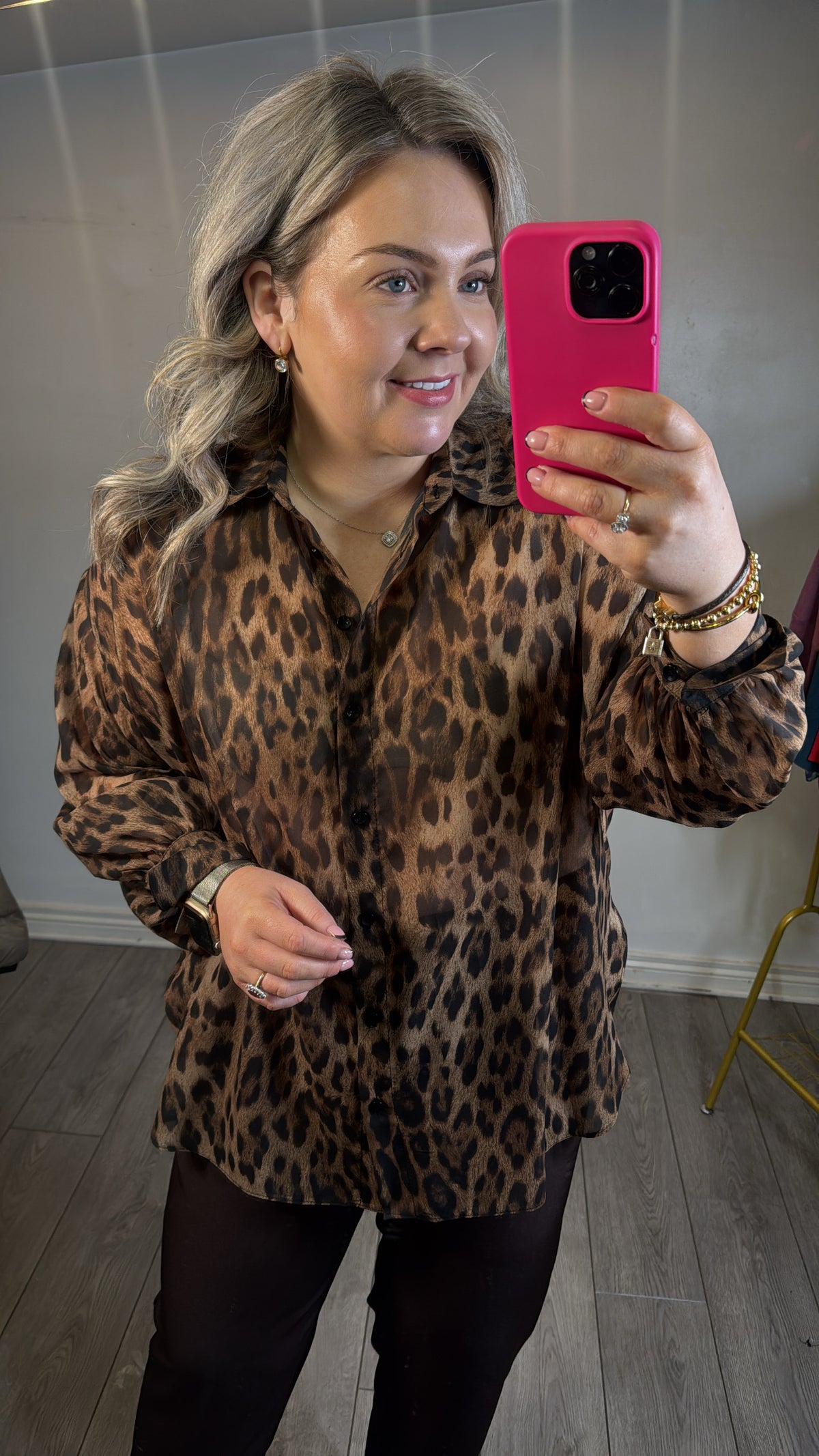 Access Fashion Oversized Leopard Blouse with Lace Detailing on Back