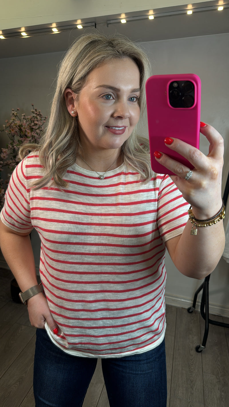 Fransa FrLeann Teaberry Coral Stripe Knitted T-Shirt