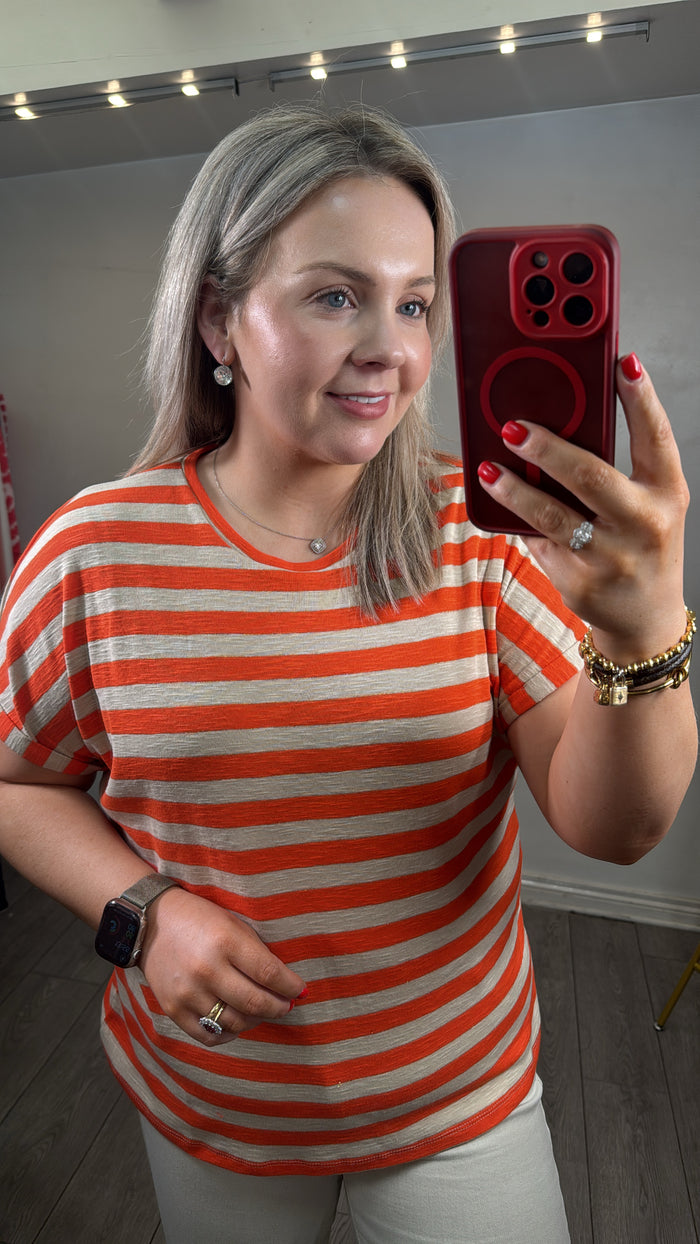 Garcia Tangerine/Beige Lurex Stripe Relaxed Fit T-Shirt, C50210