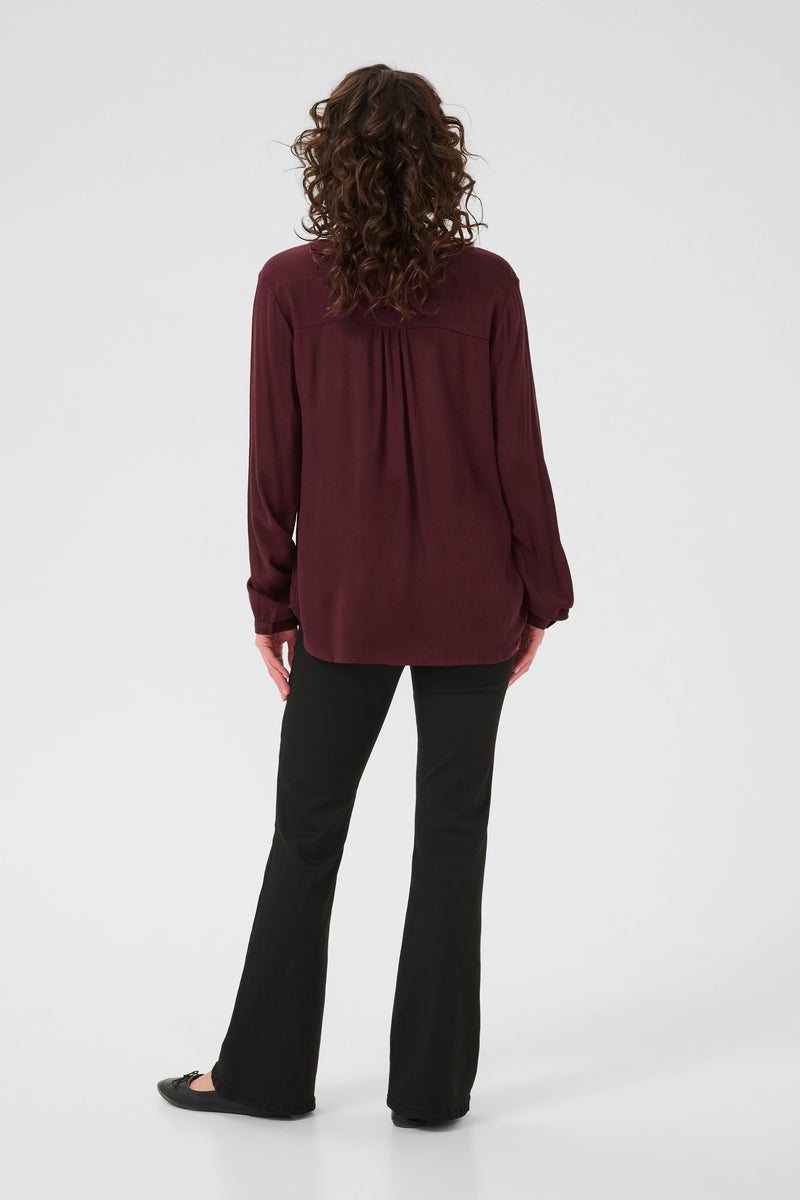 Kaffe Amber Windsor Wine V-Neck Long Sleeve Blouse