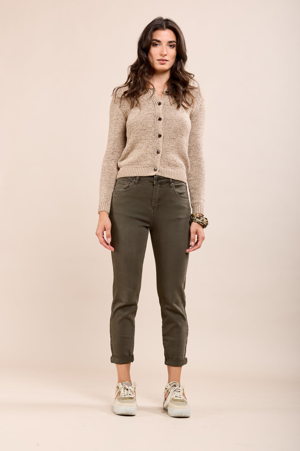 Toxik Highwaisted Boyfriend Khaki Cropped Jeans