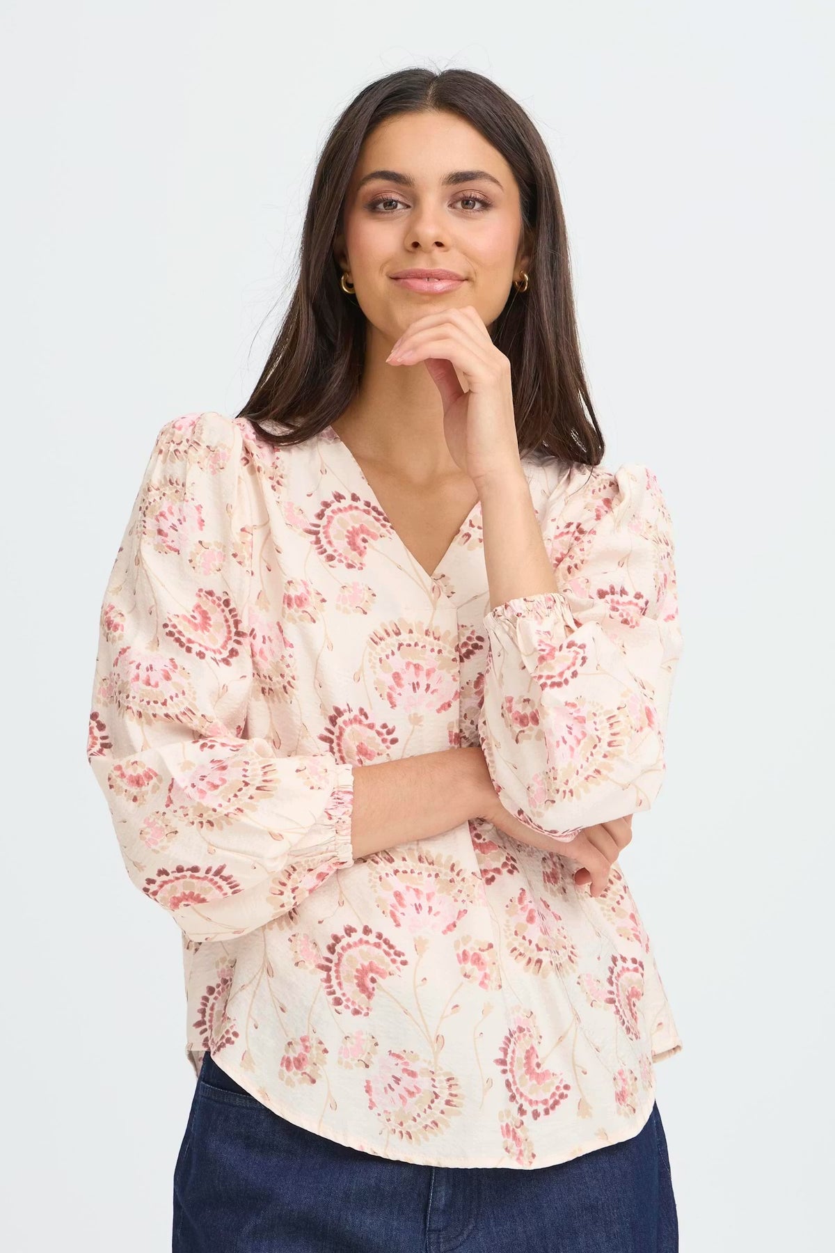 FRANSA FRKalia Orchid Floral V-Neck Blouse